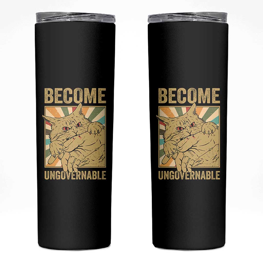 Become Ungovernable Cat Skinny Tumbler Funny Retro Cat Bite Horror Anime - Wonder Print Shop