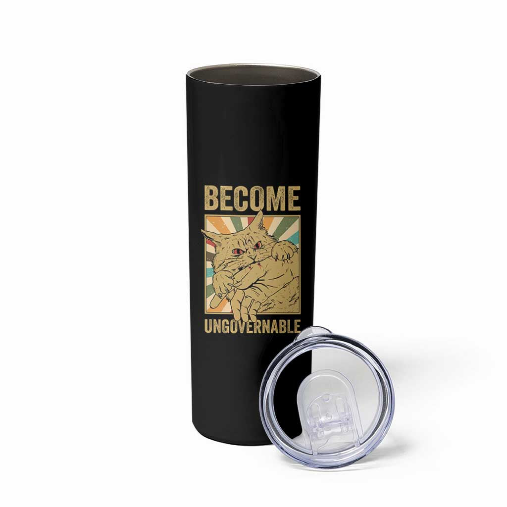 Become Ungovernable Cat Skinny Tumbler Funny Retro Cat Bite Horror Anime - Wonder Print Shop