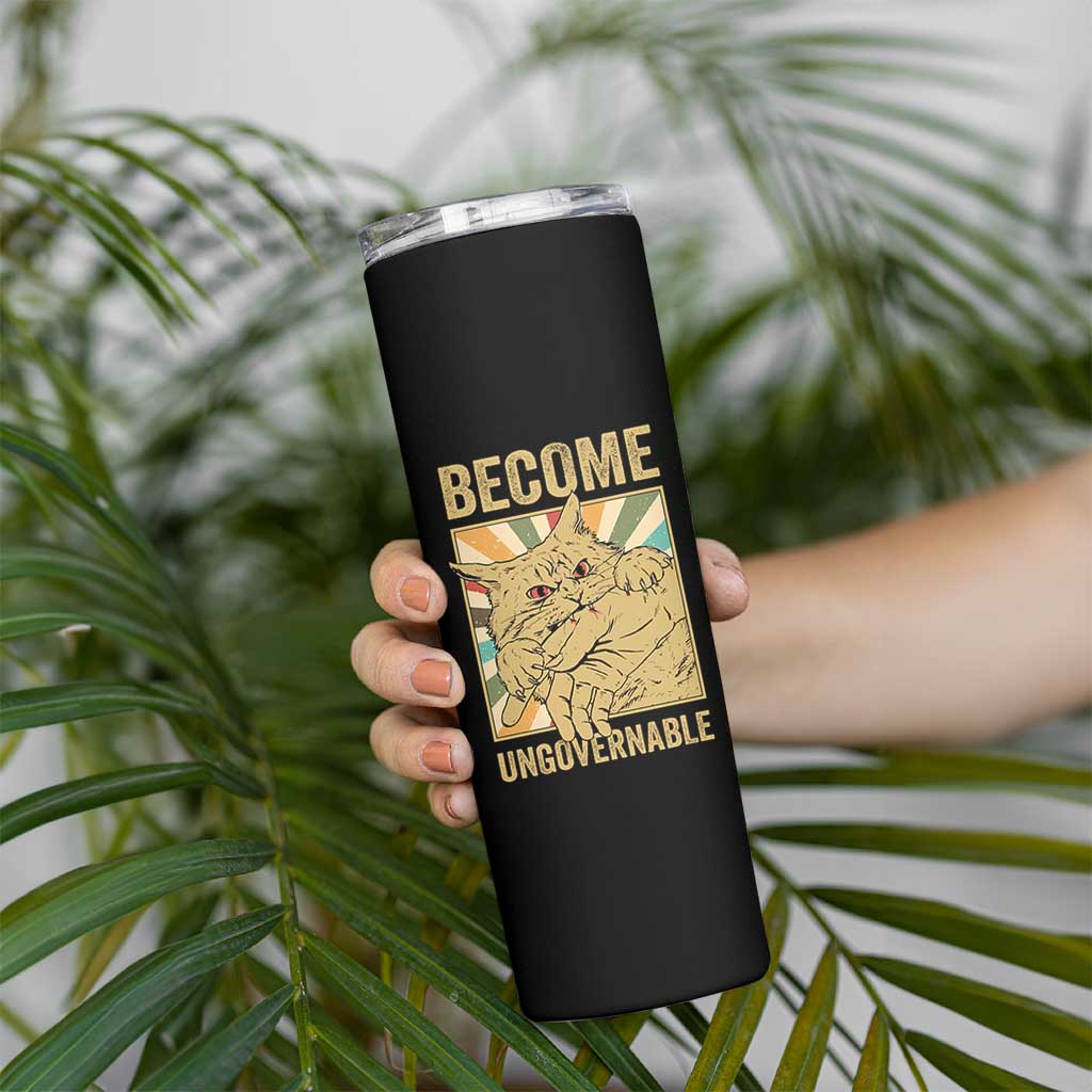 Become Ungovernable Cat Skinny Tumbler Funny Retro Cat Bite Horror Anime - Wonder Print Shop