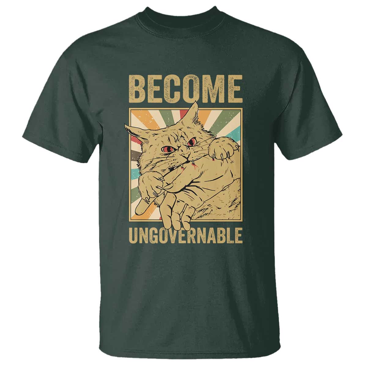 Become Ungovernable Cat T Shirt Funny Retro Cat Bite Horror Anime - Wonder Print Shop