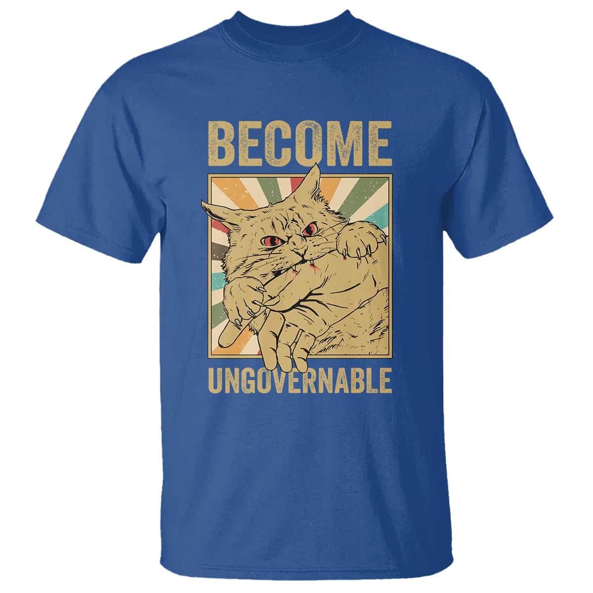 Become Ungovernable Cat T Shirt Funny Retro Cat Bite Horror Anime - Wonder Print Shop