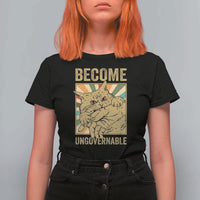 Become Ungovernable Cat T Shirt For Women Funny Retro Cat Bite Horror Anime - Wonder Print Shop