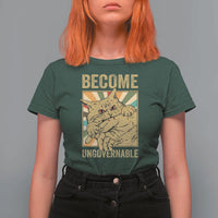 Become Ungovernable Cat T Shirt For Women Funny Retro Cat Bite Horror Anime - Wonder Print Shop
