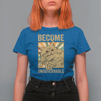 Become Ungovernable Cat T Shirt For Women Funny Retro Cat Bite Horror Anime - Wonder Print Shop