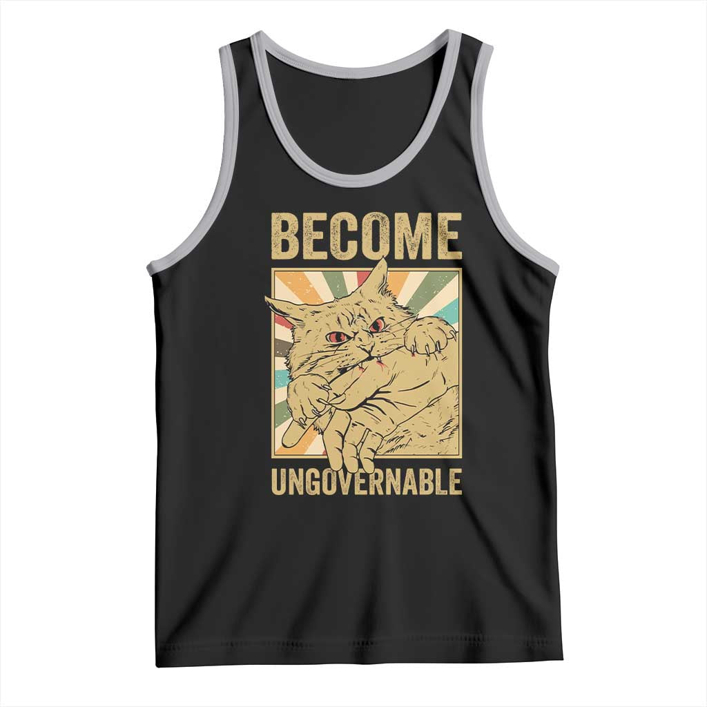 Become Ungovernable Cat Tank Top Funny Retro Cat Bite Horror Anime - Wonder Print Shop