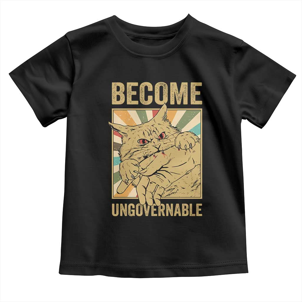 Become Ungovernable Cat Toddler T Shirt Funny Retro Cat Bite Horror Anime - Wonder Print Shop