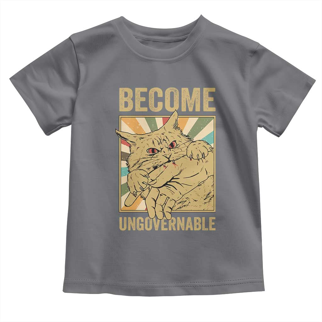 Become Ungovernable Cat Toddler T Shirt Funny Retro Cat Bite Horror Anime - Wonder Print Shop