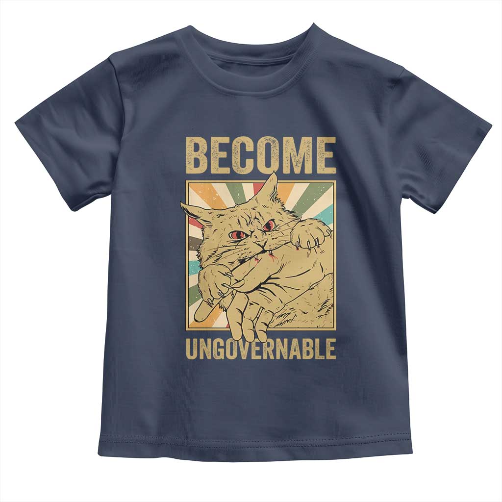 Become Ungovernable Cat Toddler T Shirt Funny Retro Cat Bite Horror Anime - Wonder Print Shop
