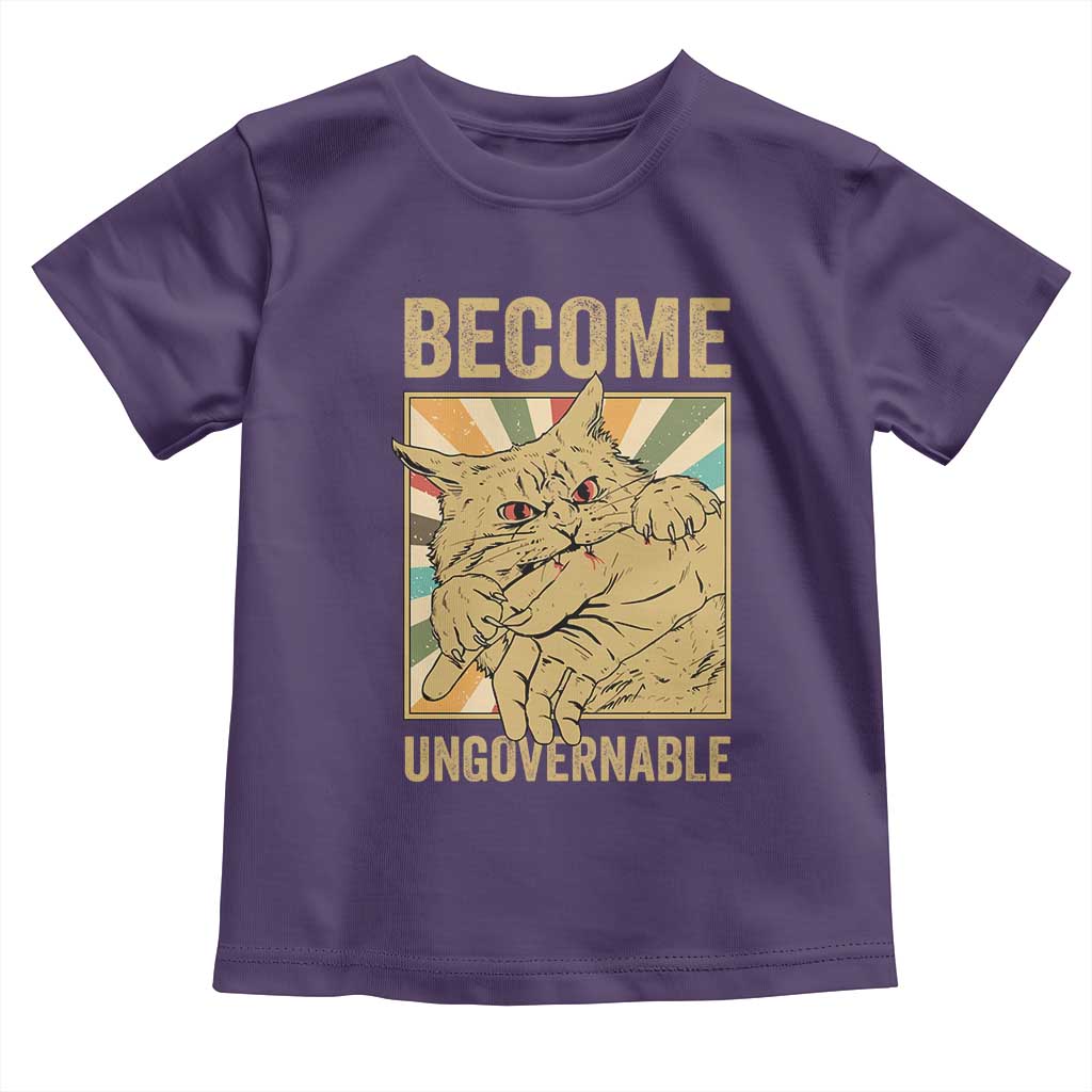 Become Ungovernable Cat Toddler T Shirt Funny Retro Cat Bite Horror Anime - Wonder Print Shop