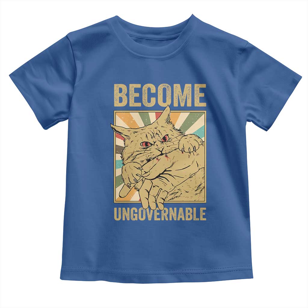 Become Ungovernable Cat Toddler T Shirt Funny Retro Cat Bite Horror Anime - Wonder Print Shop