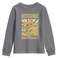Become Ungovernable Cat Youth Sweatshirt Funny Retro Cat Bite Horror Anime - Wonder Print Shop