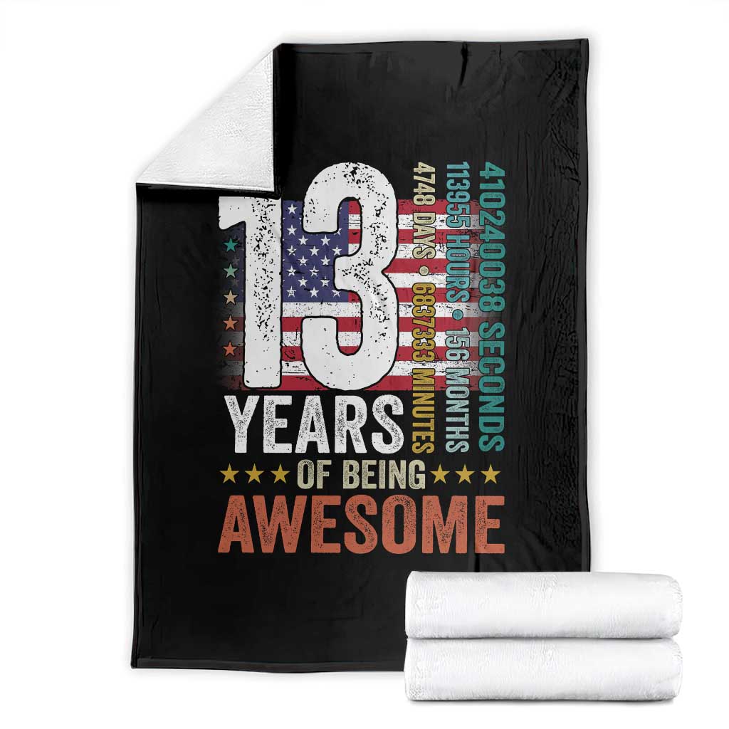 Funny 13th Birthday Throw Blanket 13 Years 156 Months Of Being Awesome American Flag - Wonder Print Shop