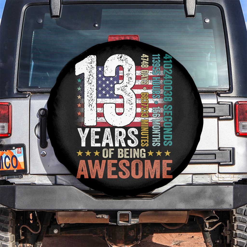 Funny 13th Birthday Spare Tire Cover 13 Years 156 Months Of Being Awesome American Flag - Wonder Print Shop