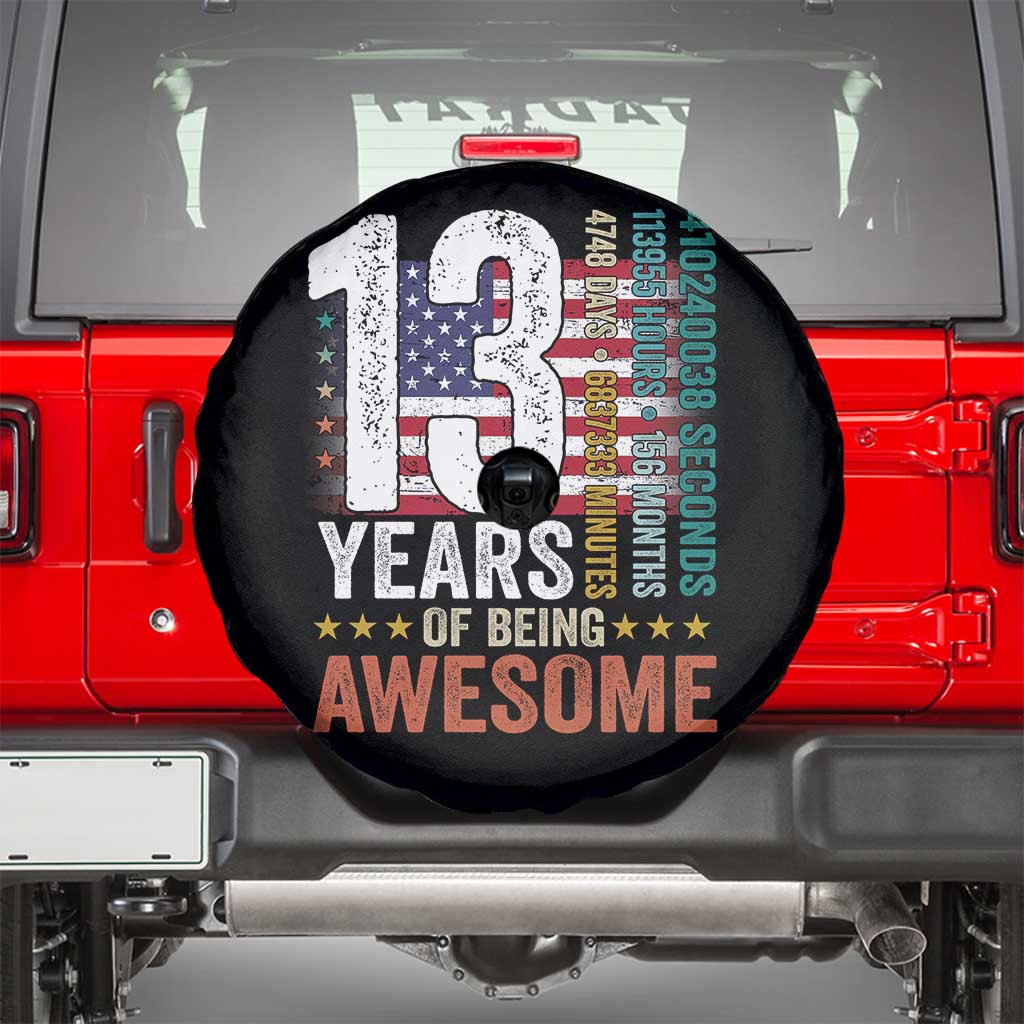 Funny 13th Birthday Spare Tire Cover 13 Years 156 Months Of Being Awesome American Flag - Wonder Print Shop