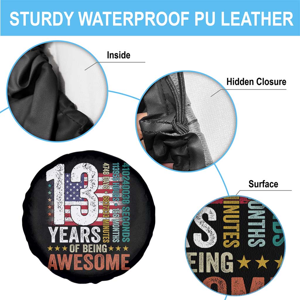 Funny 13th Birthday Spare Tire Cover 13 Years 156 Months Of Being Awesome American Flag - Wonder Print Shop