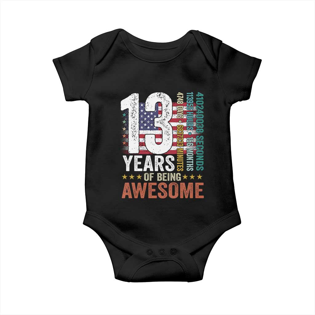 Funny 13th Birthday Baby Onesie 13 Years 156 Months Of Being Awesome American Flag - Wonder Print Shop