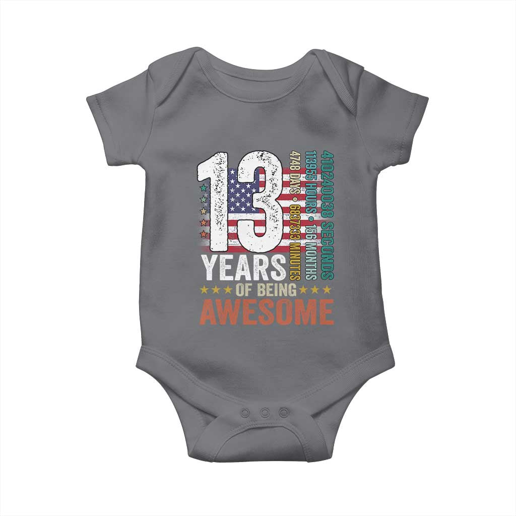 Funny 13th Birthday Baby Onesie 13 Years 156 Months Of Being Awesome American Flag - Wonder Print Shop