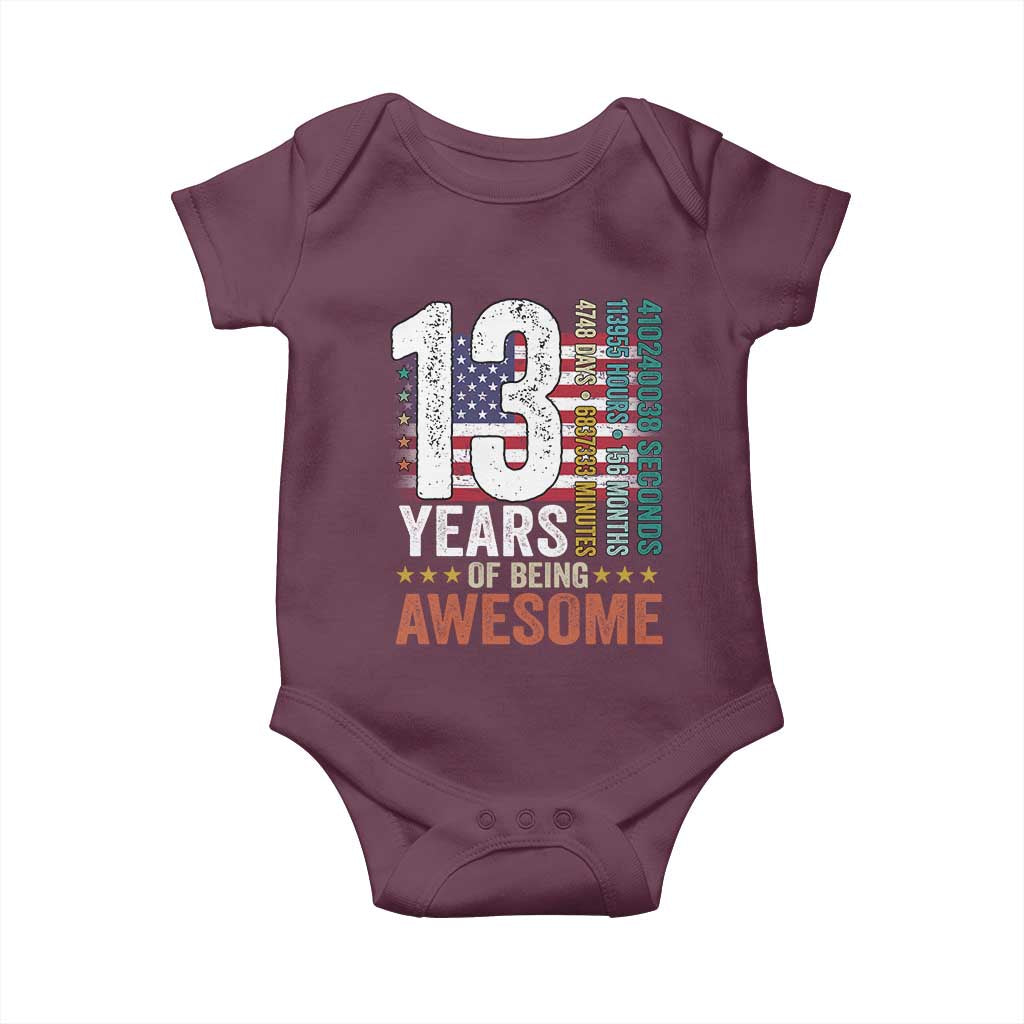 Funny 13th Birthday Baby Onesie 13 Years 156 Months Of Being Awesome American Flag - Wonder Print Shop