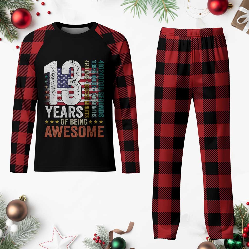 Funny 13th Birthday Plaid Pajama Set 13 Years 156 Months Of Being Awesome American Flag - Wonder Print Shop