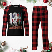 Funny 13th Birthday Plaid Pajama Set 13 Years 156 Months Of Being Awesome American Flag - Wonder Print Shop