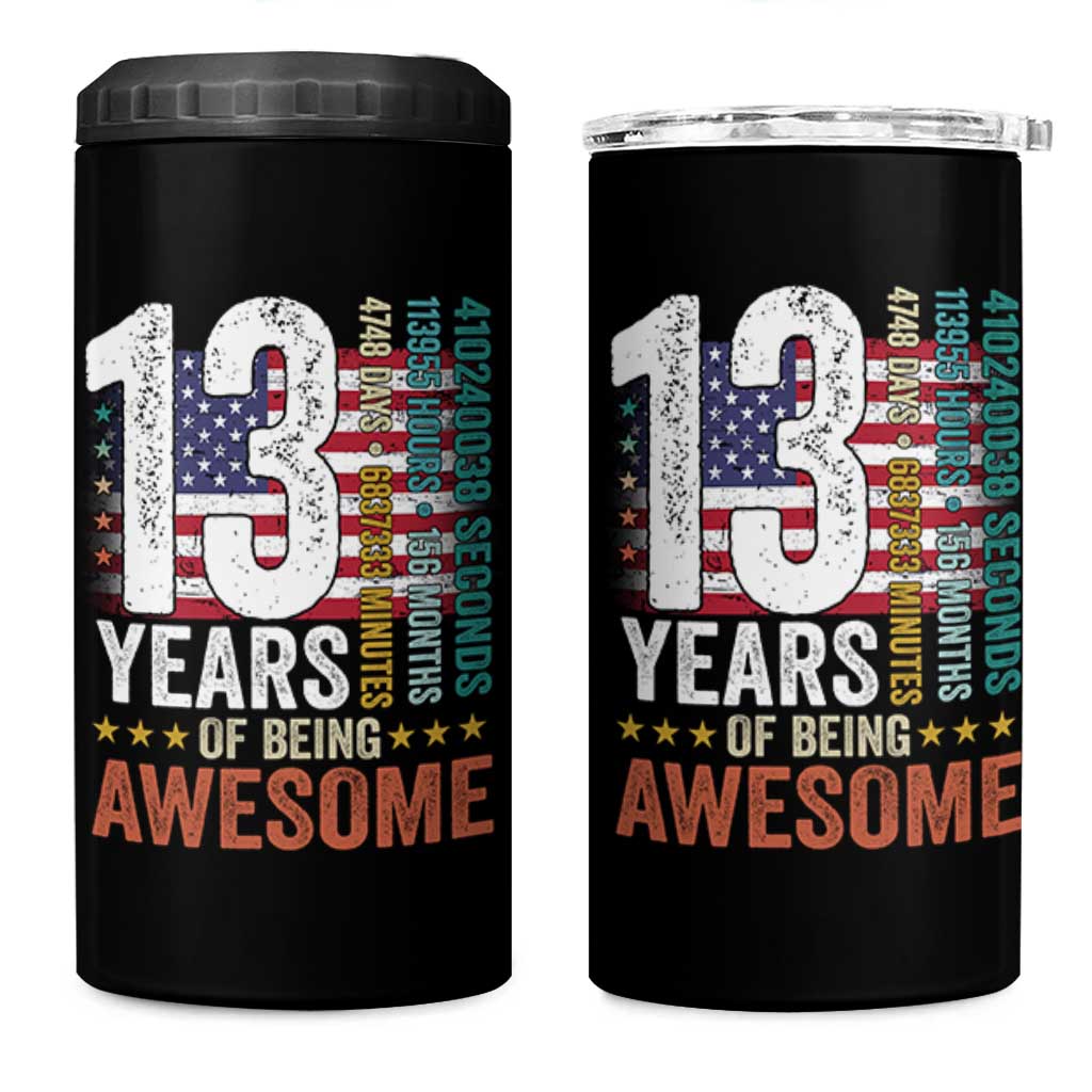 Funny 13th Birthday 4 in 1 Can Cooler Tumbler 13 Years 156 Months Of Being Awesome American Flag - Wonder Print Shop