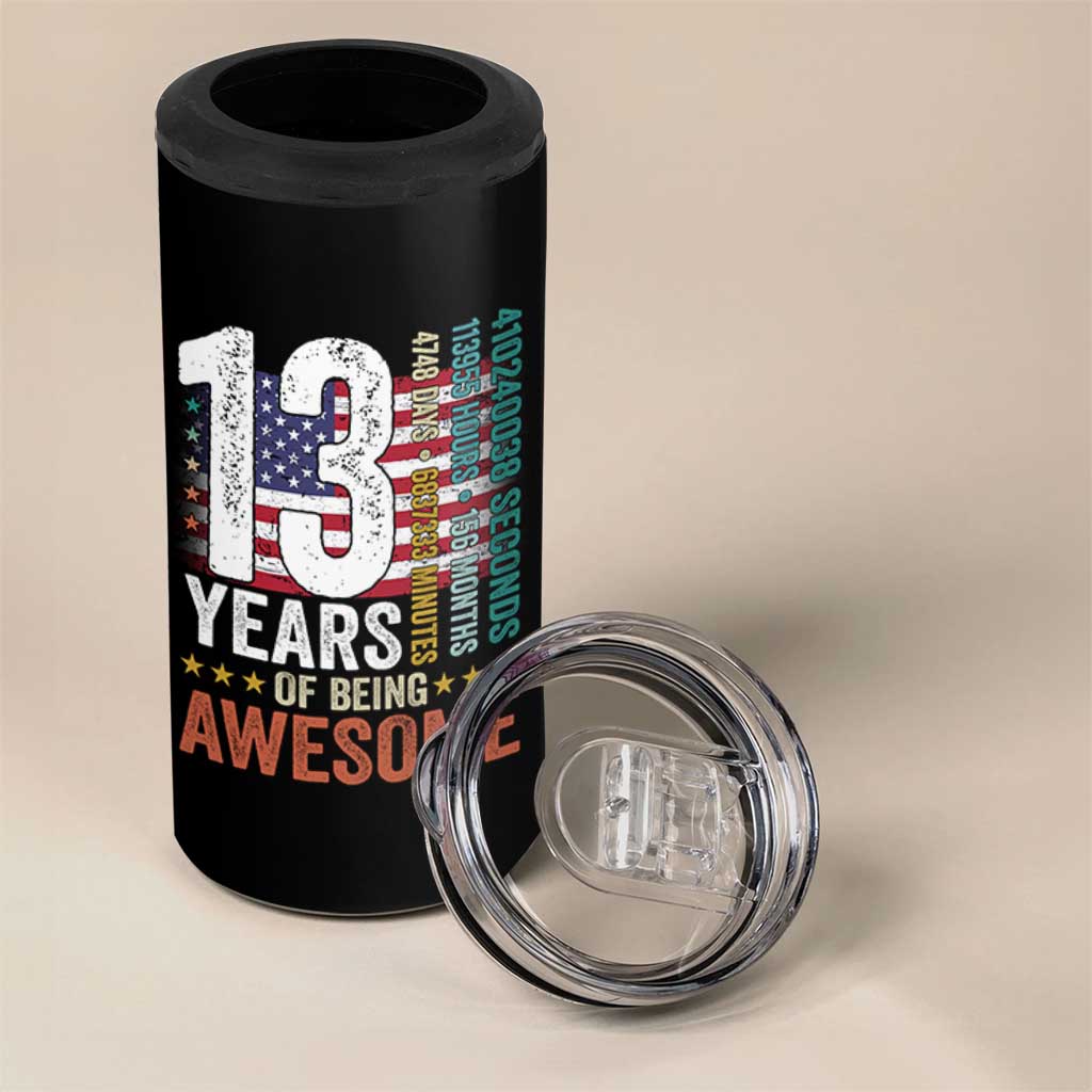 Funny 13th Birthday 4 in 1 Can Cooler Tumbler 13 Years 156 Months Of Being Awesome American Flag - Wonder Print Shop