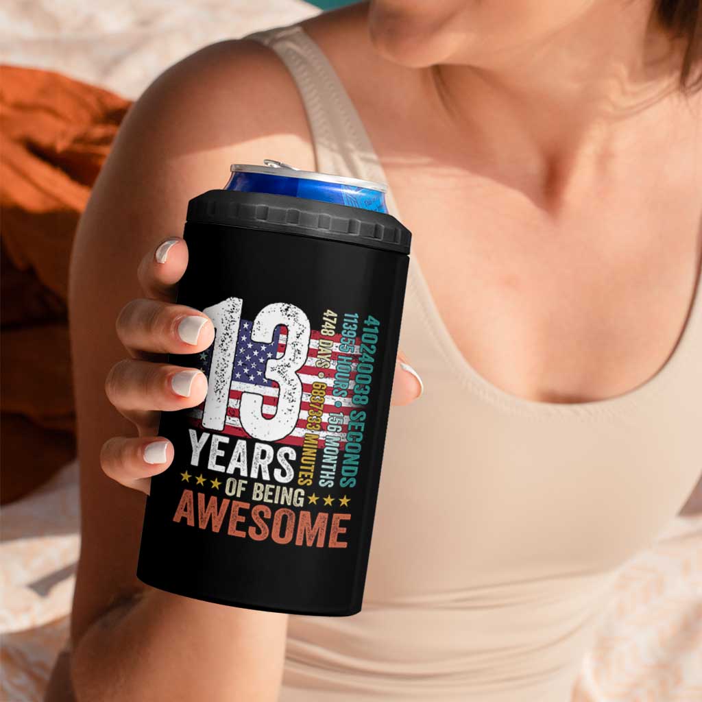 Funny 13th Birthday 4 in 1 Can Cooler Tumbler 13 Years 156 Months Of Being Awesome American Flag - Wonder Print Shop