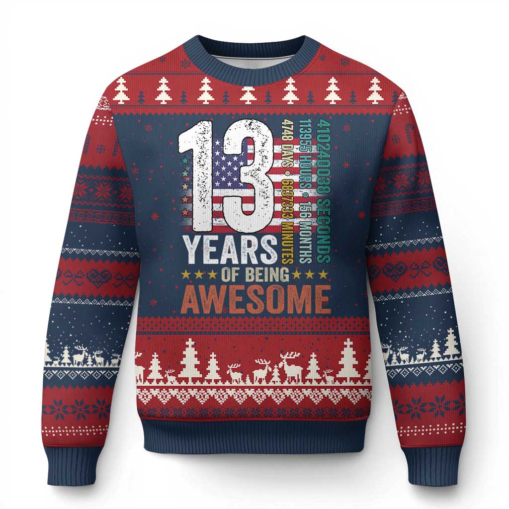 Funny 13th Birthday Ugly Christmas Sweater 13 Years 156 Months Of Being Awesome American Flag - Wonder Print Shop