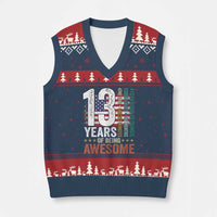 Funny 13th Birthday V-Neck Knit Sweater Vest 13 Years 156 Months Of Being Awesome American Flag - Wonder Print Shop