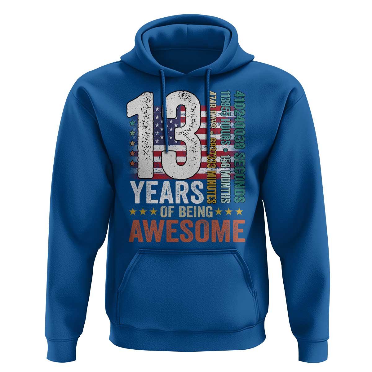 Funny 13th Birthday Hoodie 13 Years 156 Months Of Being Awesome American Flag - Wonder Print Shop