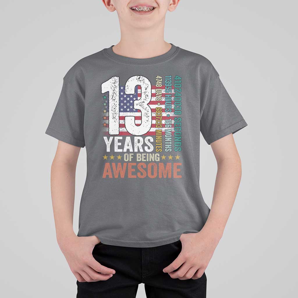 Funny 13th Birthday T Shirt For Kid 13 Years 156 Months Of Being Awesome American Flag - Wonder Print Shop