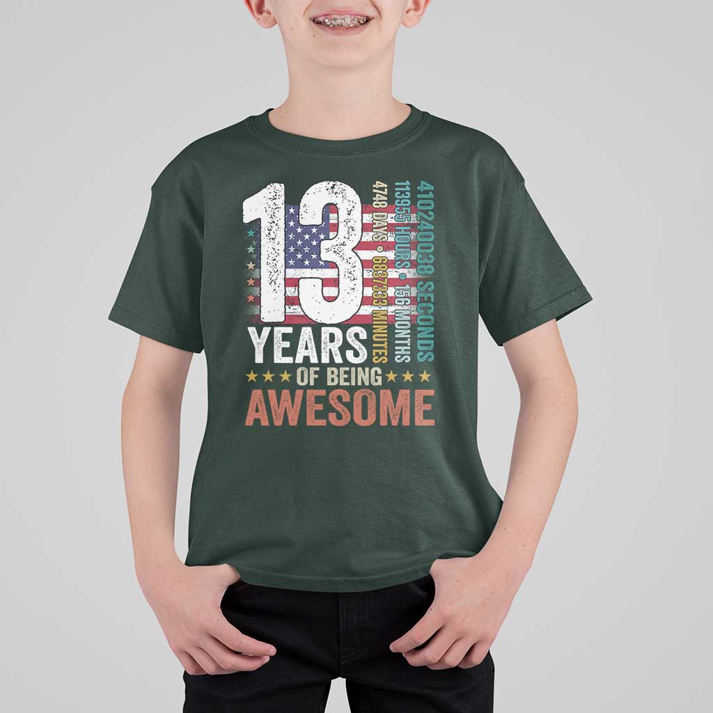 Funny 13th Birthday T Shirt For Kid 13 Years 156 Months Of Being Awesome American Flag - Wonder Print Shop