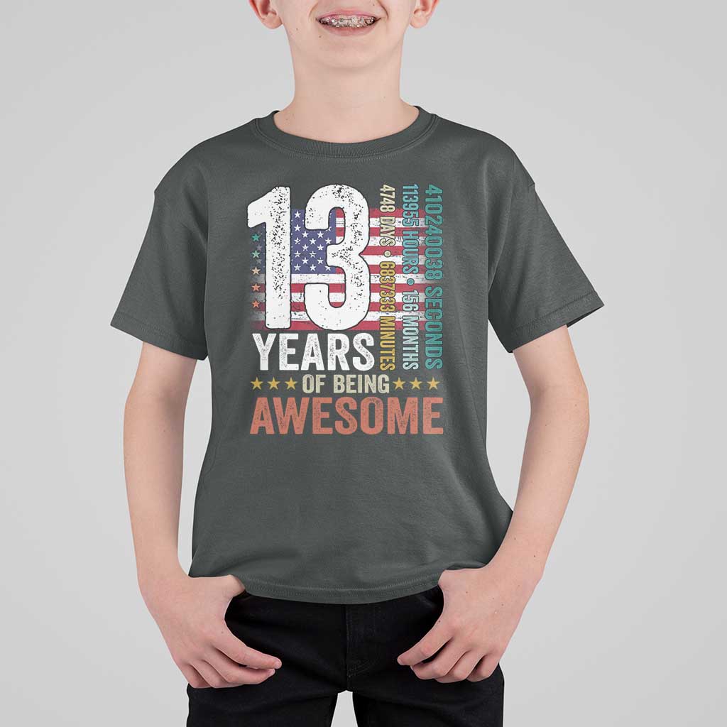 Funny 13th Birthday T Shirt For Kid 13 Years 156 Months Of Being Awesome American Flag - Wonder Print Shop