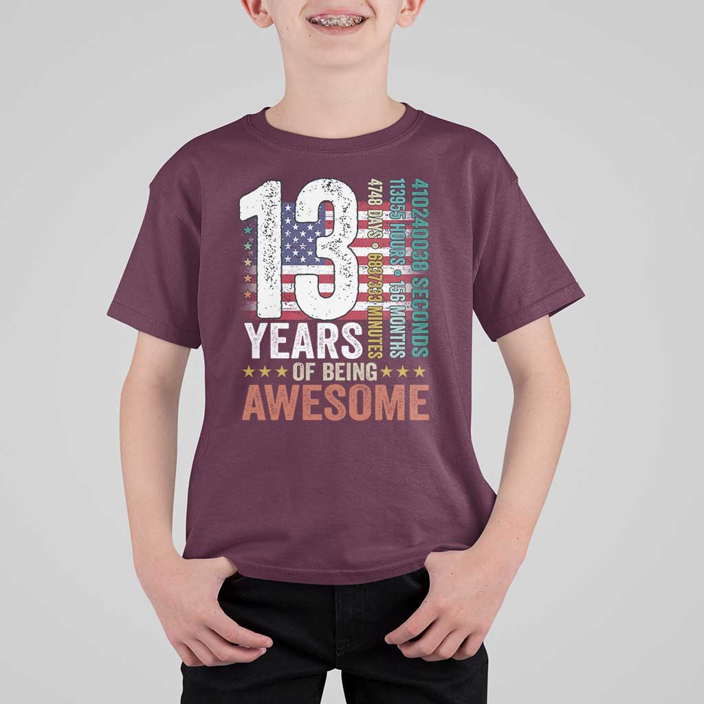 Funny 13th Birthday T Shirt For Kid 13 Years 156 Months Of Being Awesome American Flag - Wonder Print Shop