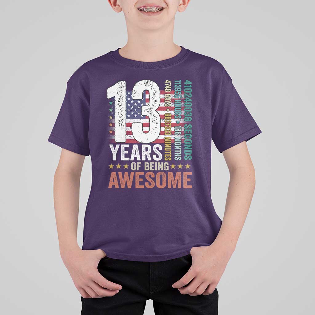 Funny 13th Birthday T Shirt For Kid 13 Years 156 Months Of Being Awesome American Flag - Wonder Print Shop