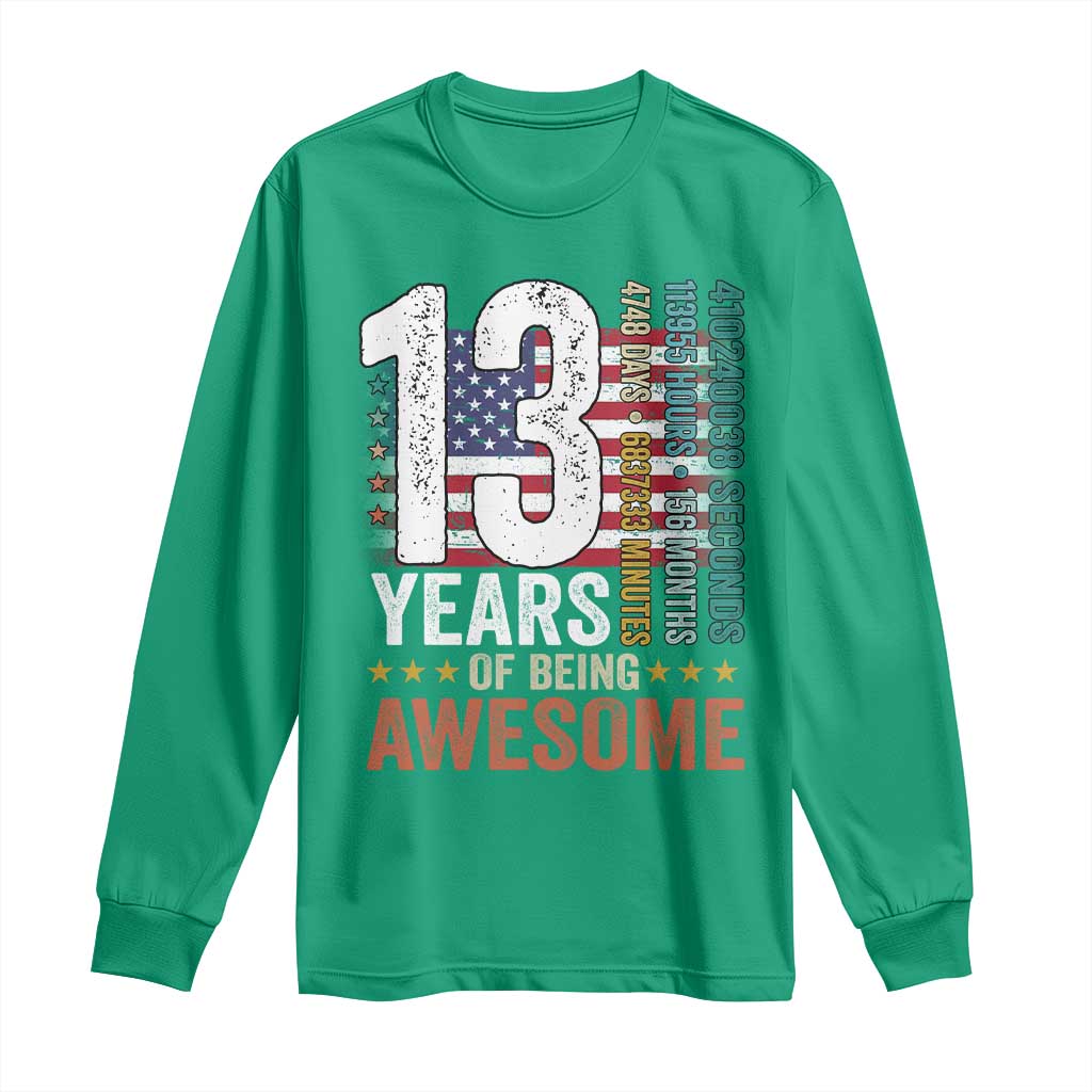 Funny 13th Birthday Long Sleeve Shirt 13 Years 156 Months Of Being Awesome American Flag - Wonder Print Shop