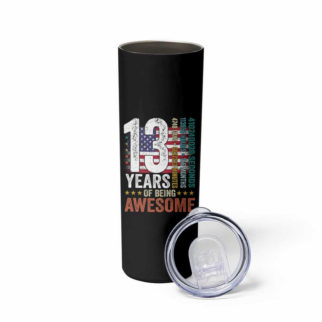 Funny 13th Birthday Skinny Tumbler 13 Years 156 Months Of Being Awesome American Flag - Wonder Print Shop