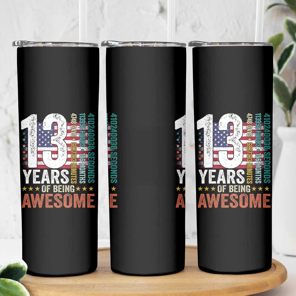 Funny 13th Birthday Skinny Tumbler 13 Years 156 Months Of Being Awesome American Flag - Wonder Print Shop