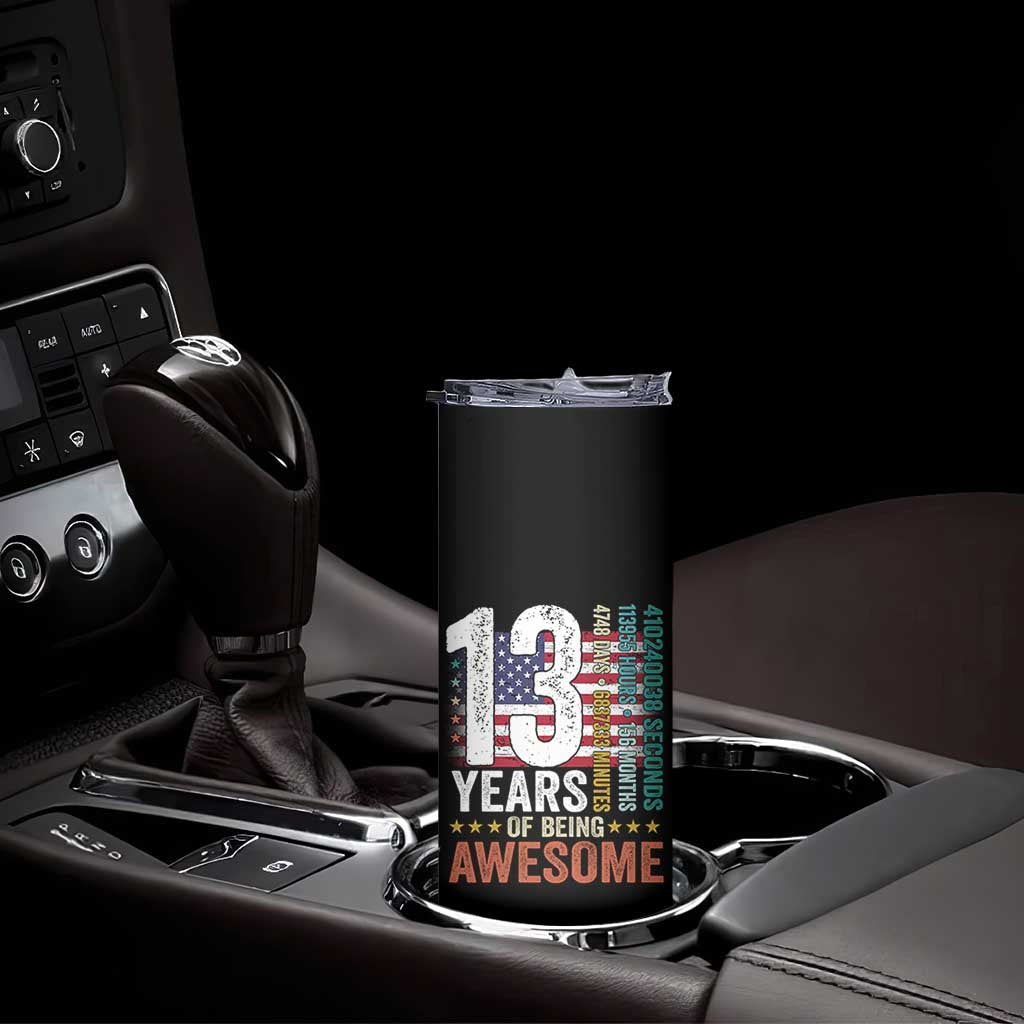 Funny 13th Birthday Skinny Tumbler 13 Years 156 Months Of Being Awesome American Flag - Wonder Print Shop