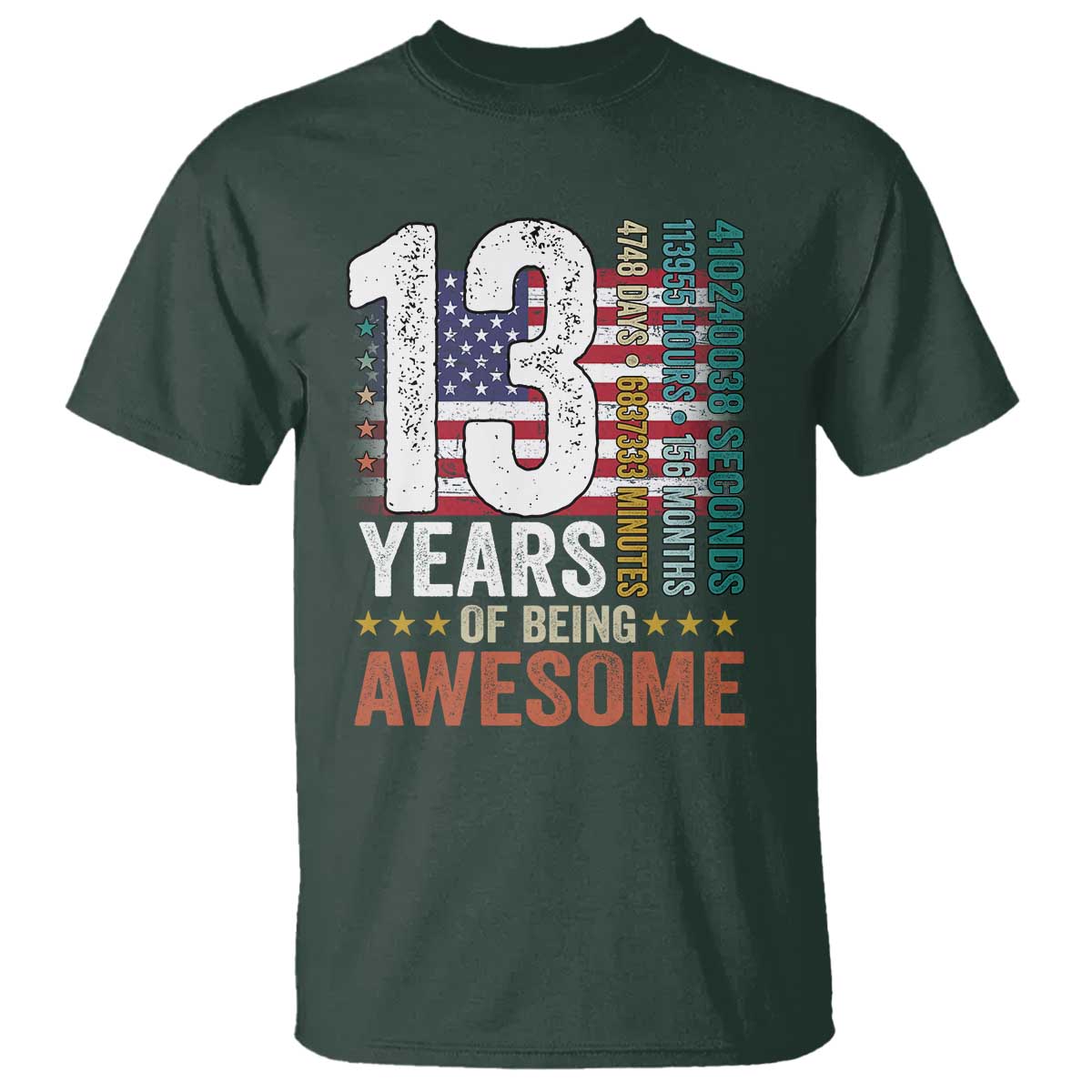 Funny 13th Birthday T Shirt 13 Years 156 Months Of Being Awesome American Flag - Wonder Print Shop