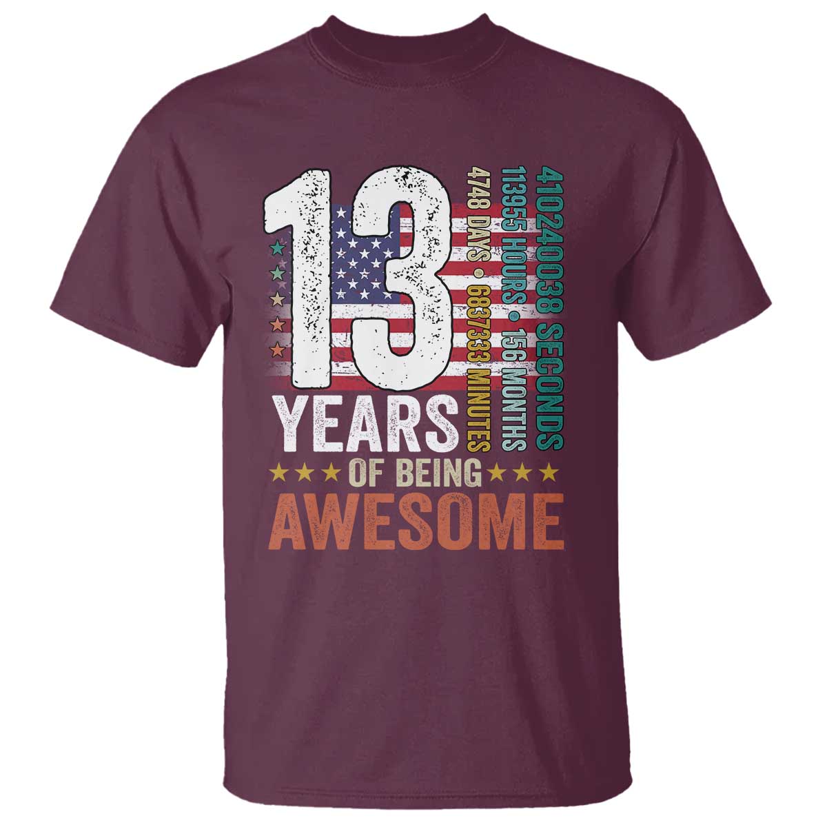 Funny 13th Birthday T Shirt 13 Years 156 Months Of Being Awesome American Flag - Wonder Print Shop