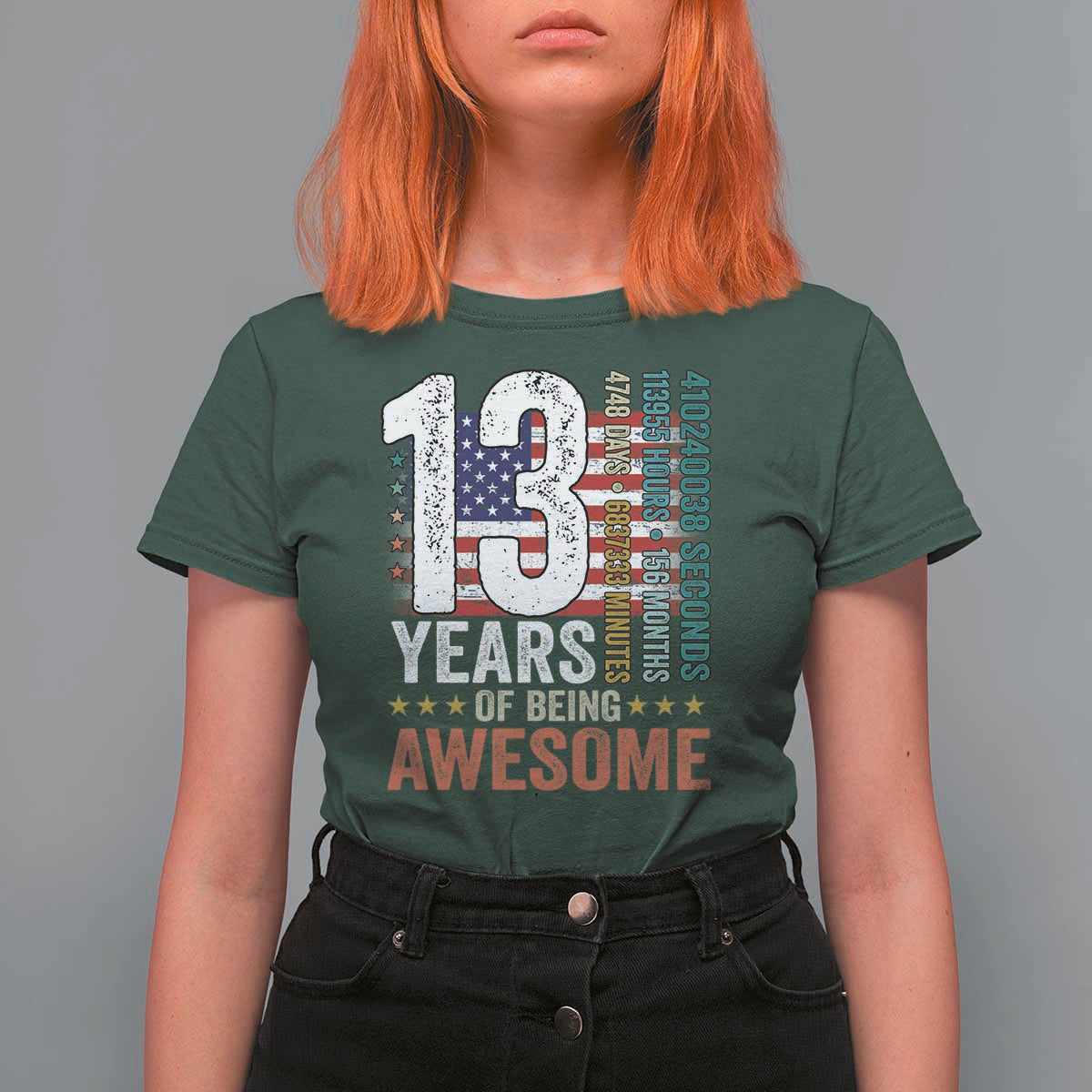 Funny 13th Birthday T Shirt For Women 13 Years 156 Months Of Being Awesome American Flag - Wonder Print Shop