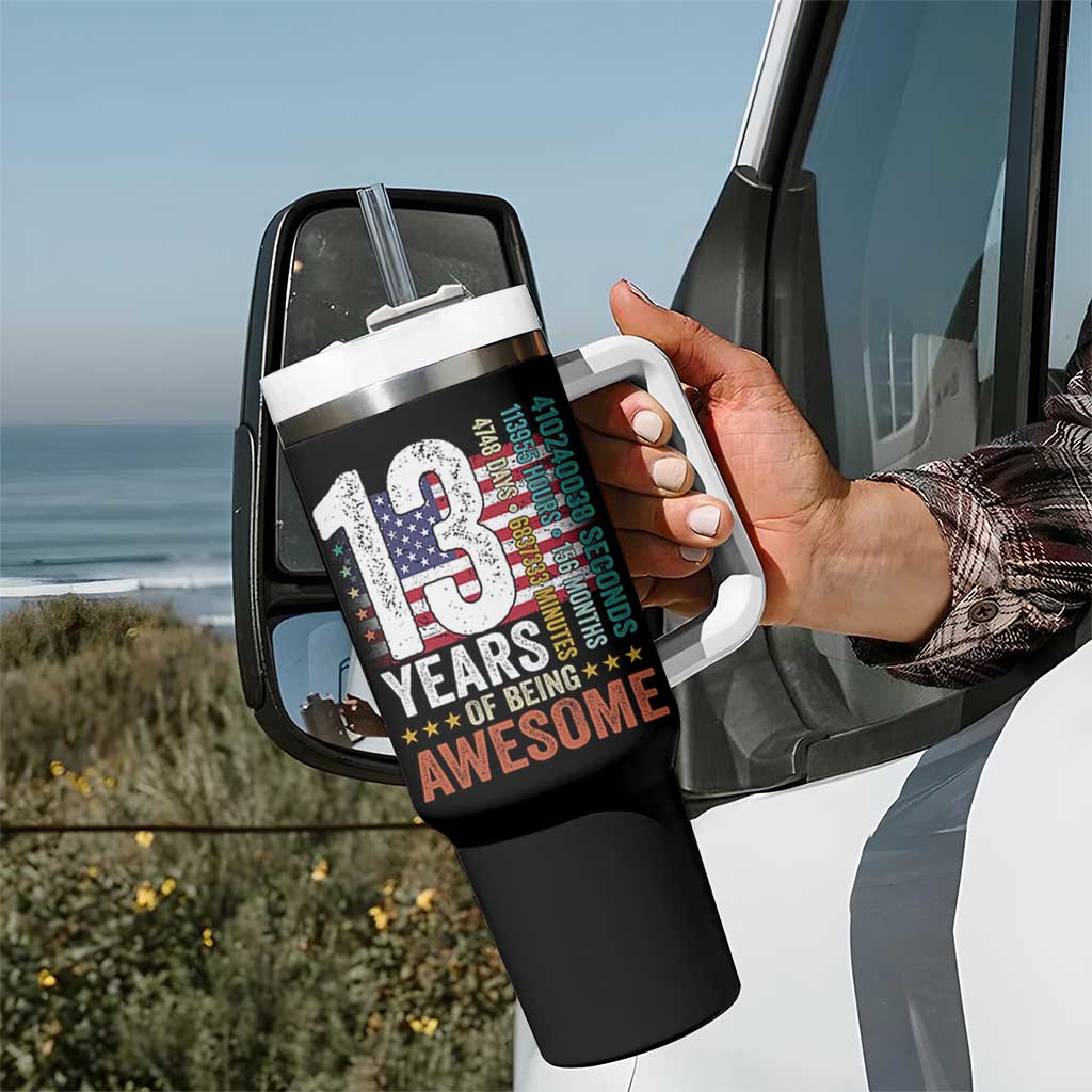 Funny 13th Birthday Tumbler With Handle 13 Years 156 Months Of Being Awesome American Flag - Wonder Print Shop