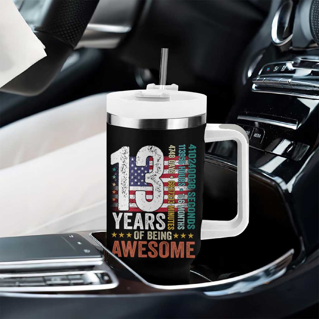 Funny 13th Birthday Tumbler With Handle 13 Years 156 Months Of Being Awesome American Flag - Wonder Print Shop
