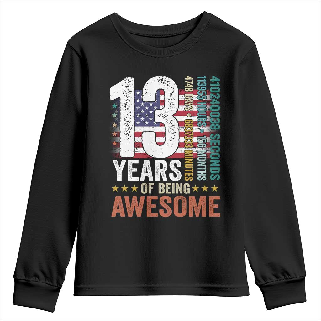 Funny 13th Birthday Youth Sweatshirt 13 Years 156 Months Of Being Awesome American Flag - Wonder Print Shop