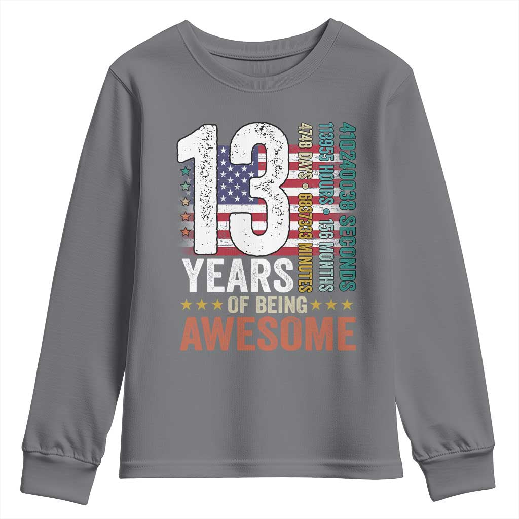 Funny 13th Birthday Youth Sweatshirt 13 Years 156 Months Of Being Awesome American Flag - Wonder Print Shop