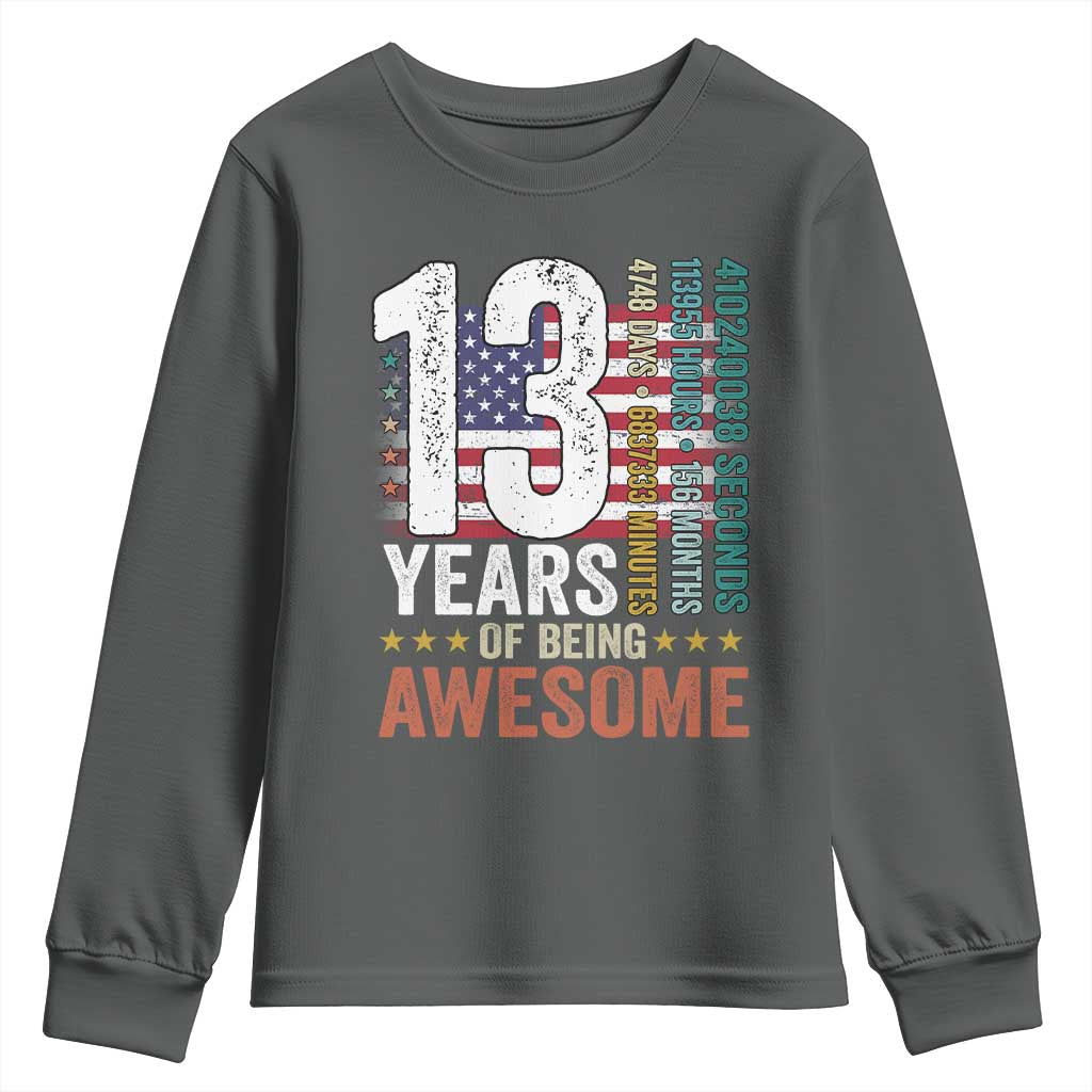 Funny 13th Birthday Youth Sweatshirt 13 Years 156 Months Of Being Awesome American Flag - Wonder Print Shop