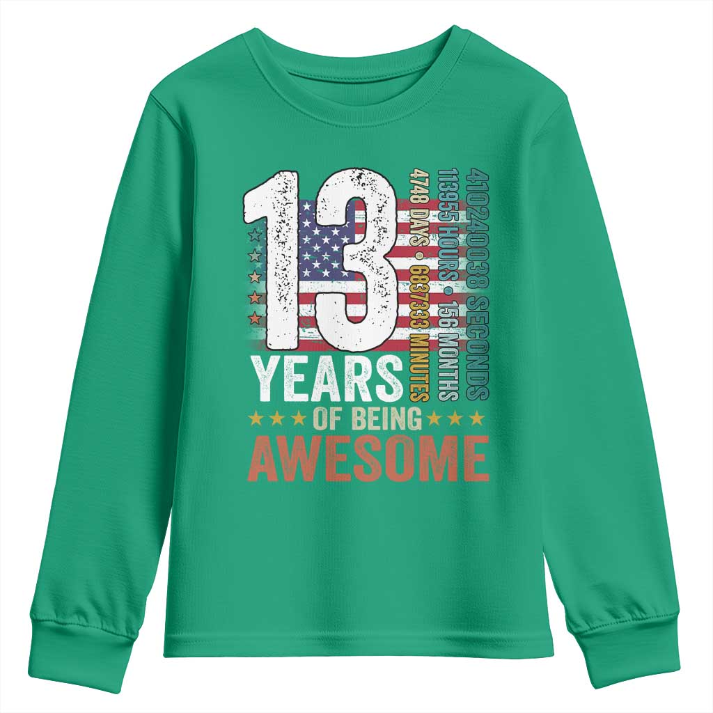 Funny 13th Birthday Youth Sweatshirt 13 Years 156 Months Of Being Awesome American Flag - Wonder Print Shop