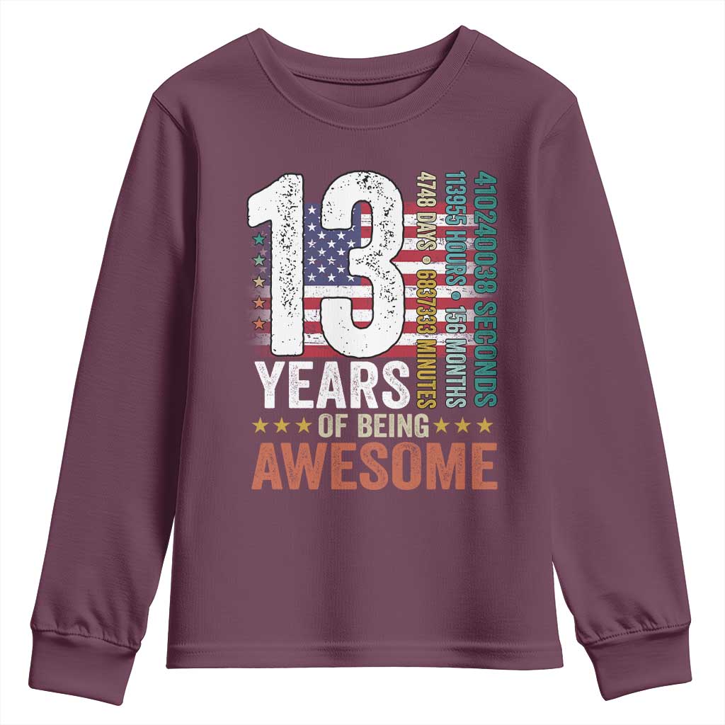 Funny 13th Birthday Youth Sweatshirt 13 Years 156 Months Of Being Awesome American Flag - Wonder Print Shop