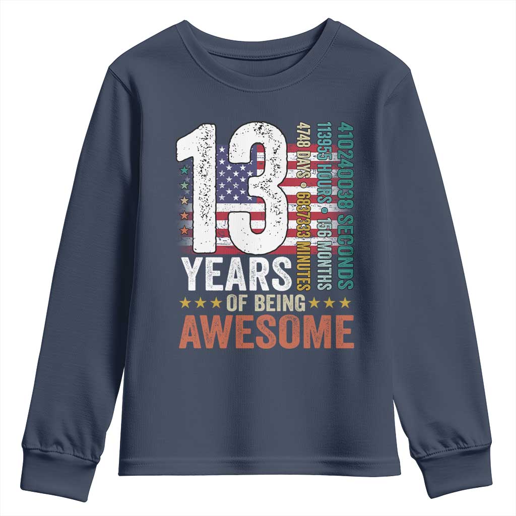 Funny 13th Birthday Youth Sweatshirt 13 Years 156 Months Of Being Awesome American Flag - Wonder Print Shop